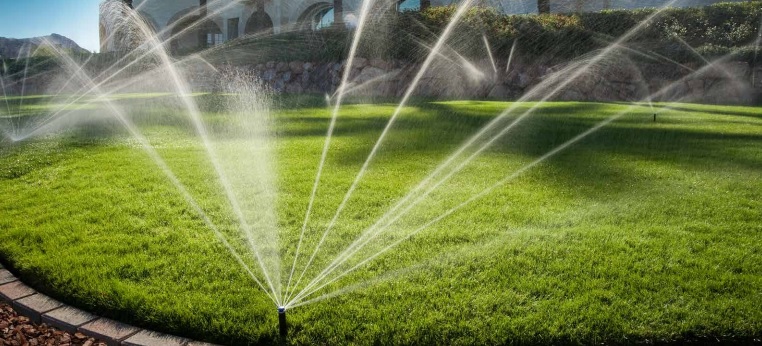 sprinkler system across the lawn